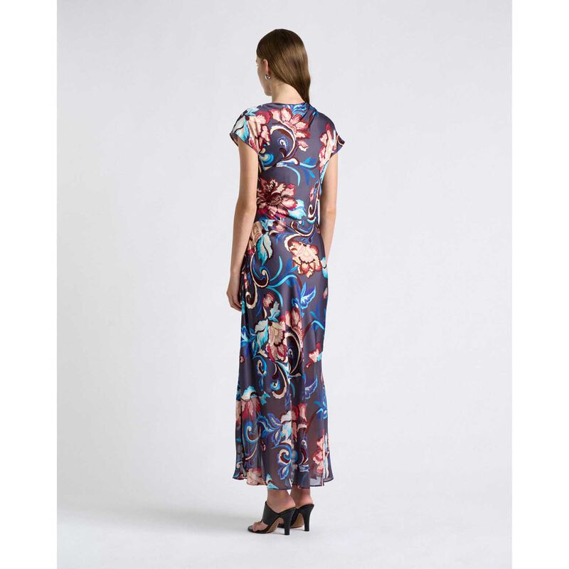 Cue Grey Wildflower Melody Draped Midi Dress image number 1